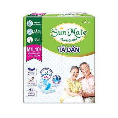 Tả Dán Người Già Sunmate size ML10 ( Vòng eo 75 - 110 cm ) Bao 12 gói x 10 miếng